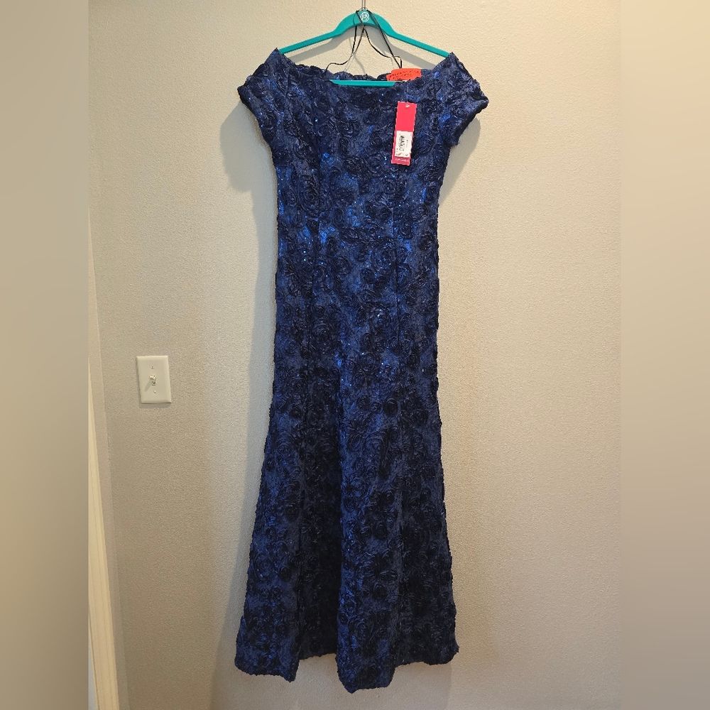 Nwt, B Michael America Red Collection Textured Gown Navy Sz 6
